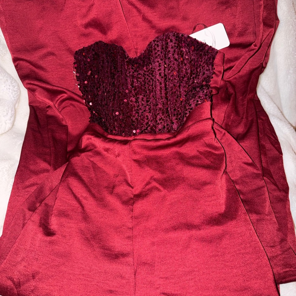 Brand New Size Small Strapless Sequin Bust Red Jumpsuit